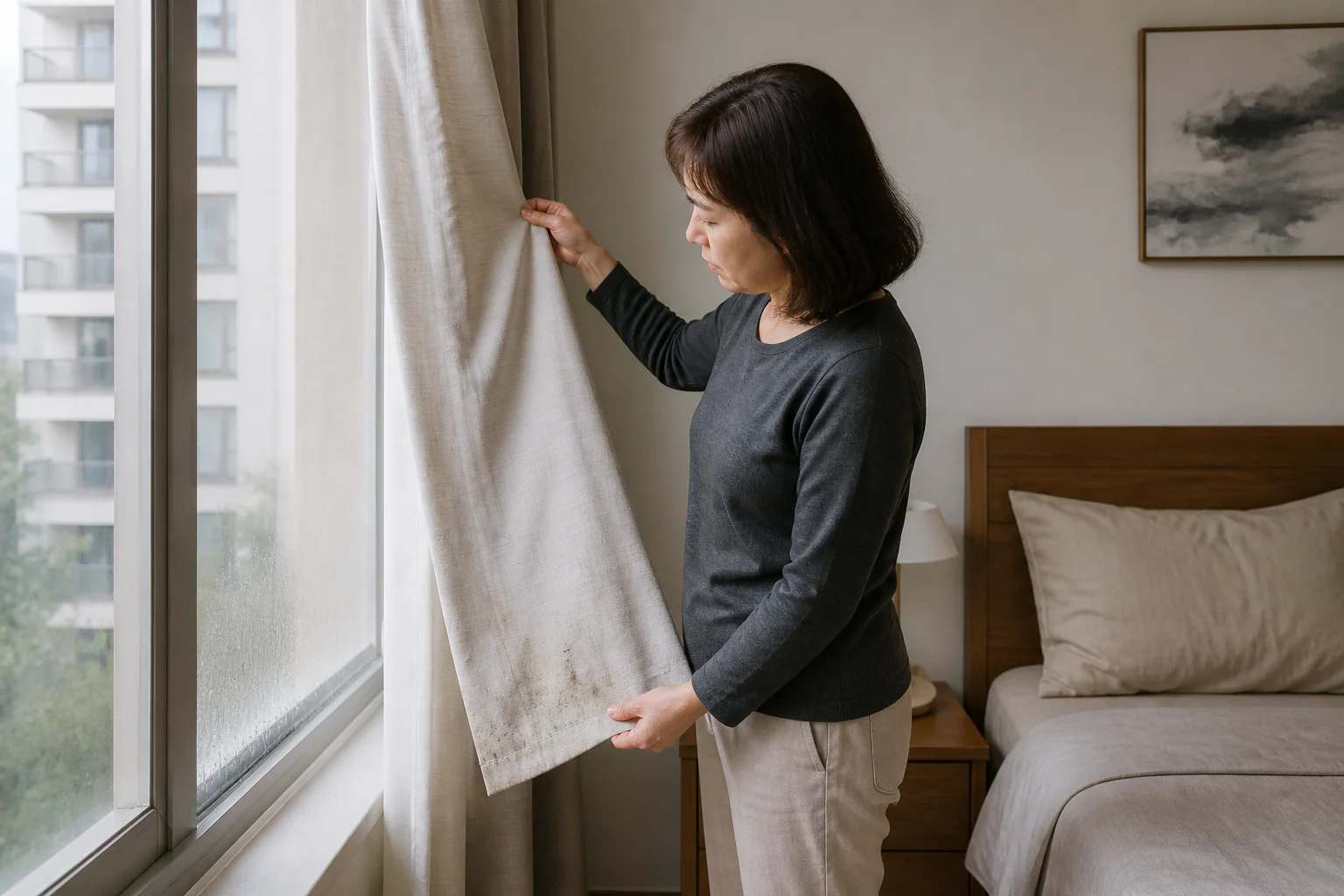 窗簾長霉點別先噴除霉劑：先分布料可洗、窗邊結露與必須停下來查漏水的界線