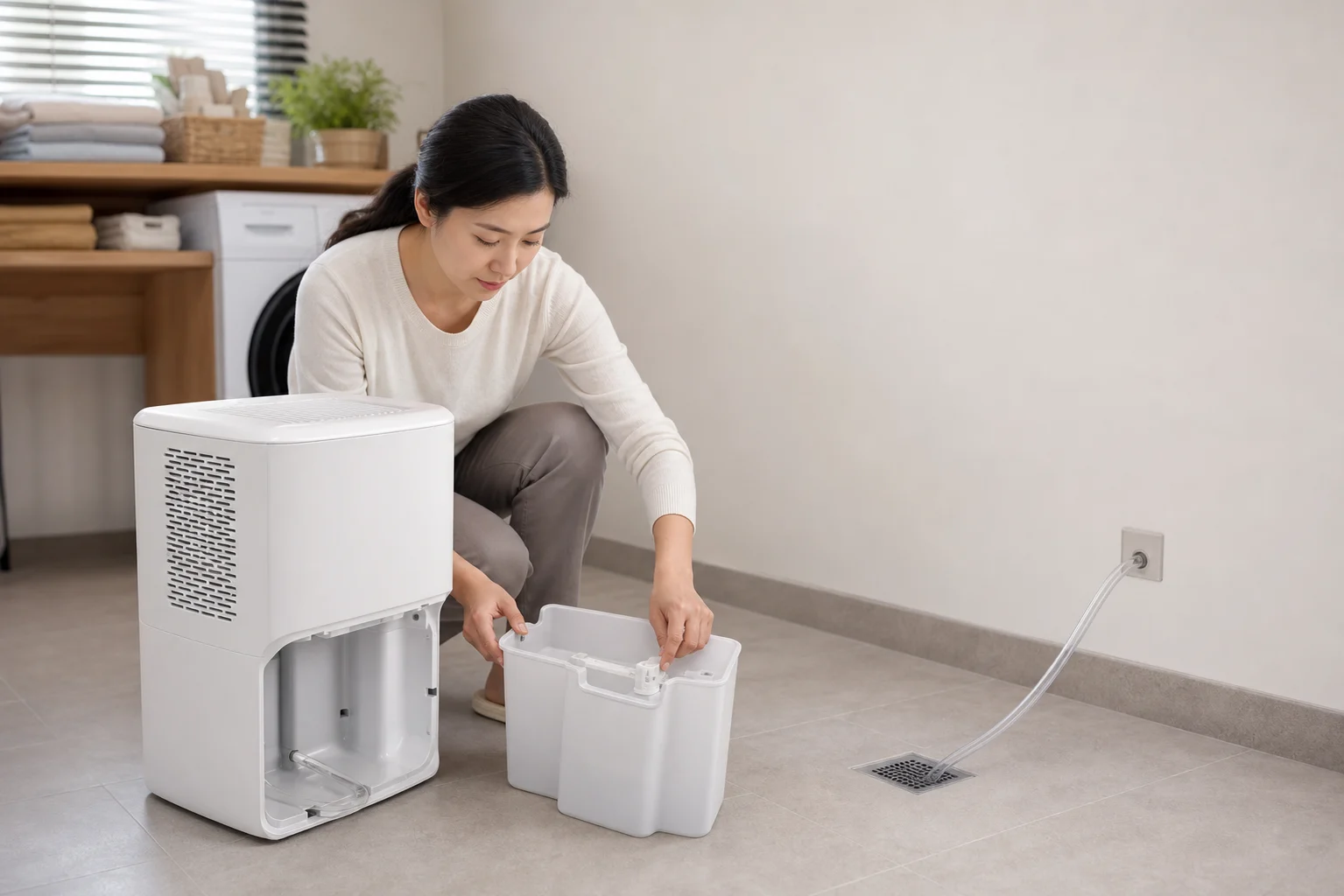除濕機水箱很快滿／倒空後滿水燈仍亮：濕負荷、浮球、連續排水與安全分流